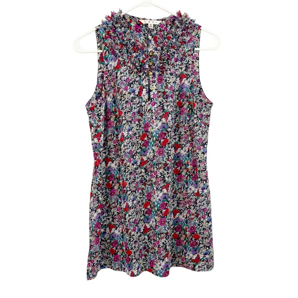 Cabi Multicolor Floral Ruffle Sleeveless Semi-Sheer Blouse Style 355 Size Small‎
